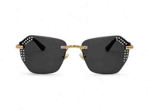 Dream Eyes Rimless Sunglasses for Women With Diamonds – Black Lens with Gold Frame & Crystal Stud Detailing
